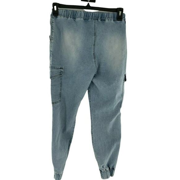 Almost Famous Jeans Womens Large Elastic Waist Drawstring Utility Jogger Denim - Picture 2 of 11